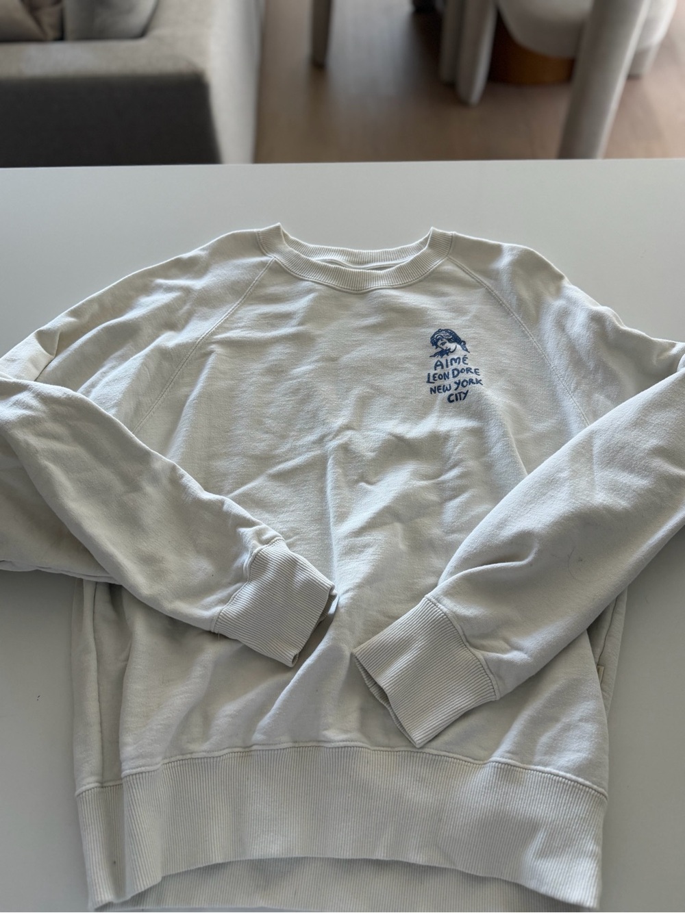 Aime Leon Dore Cream Crewneck with Blue Logo